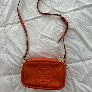 Tory Burch Mini Perry Bombe Orange Leather Crossbody Bag